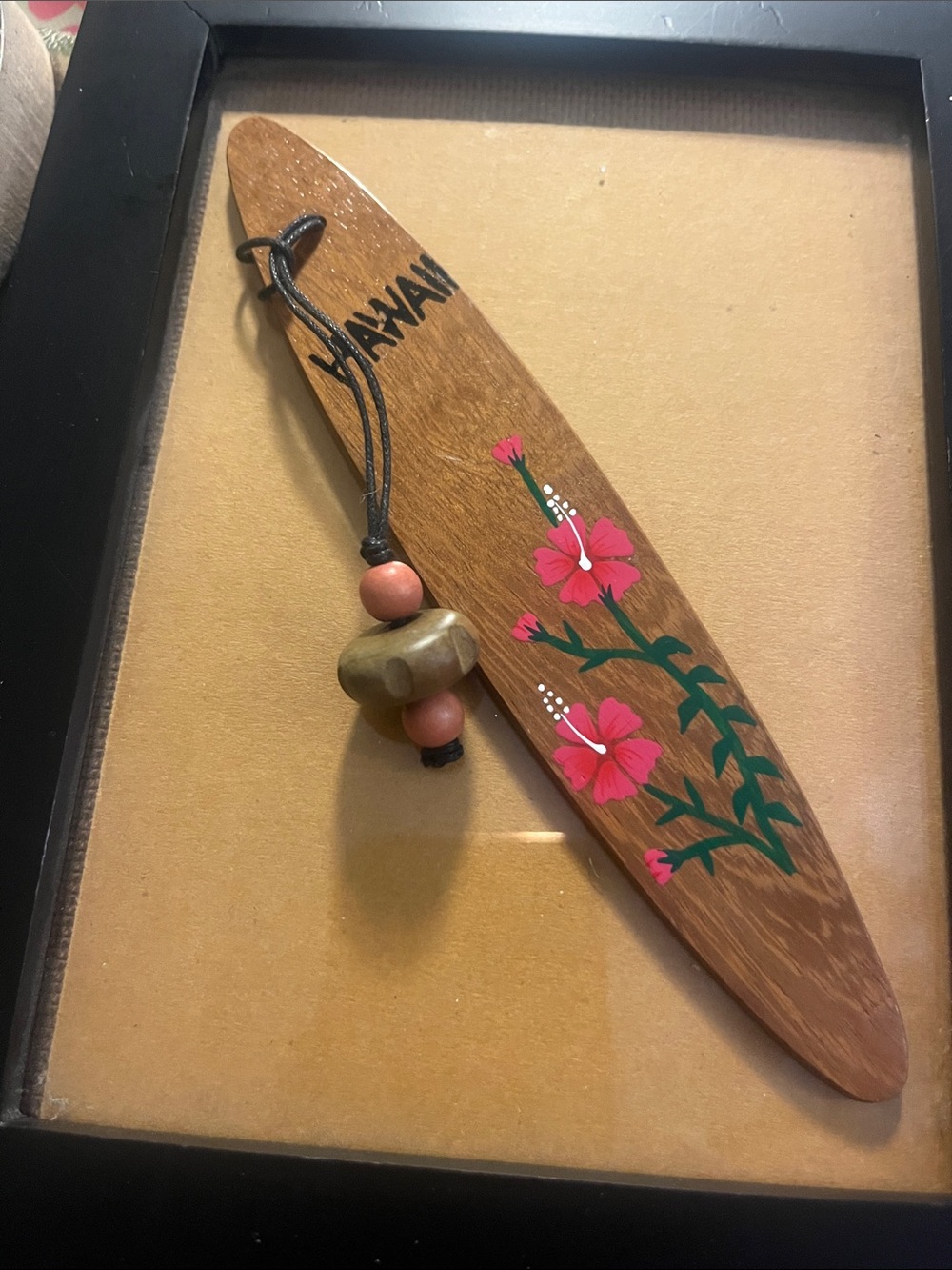 Wooden Hawaii Surfboard Bookmark with Pink Hibiscus Hand painted 299